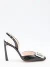 Roger Vivier Trompette Metal Buckle Slingback Pumps In Patent Leather In Black