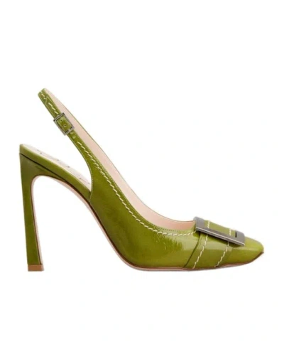 Roger Vivier Trompette Slingback Pumps In Patent Leather In Green
