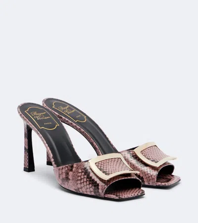 Roger Vivier Trompette Snake-print Leather Mules In Pink