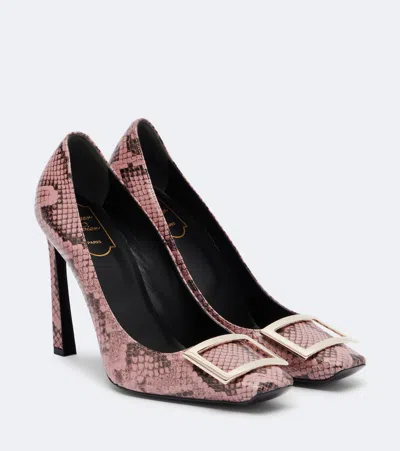 Roger Vivier Trompette Snake-print Leather Pumps In Pink