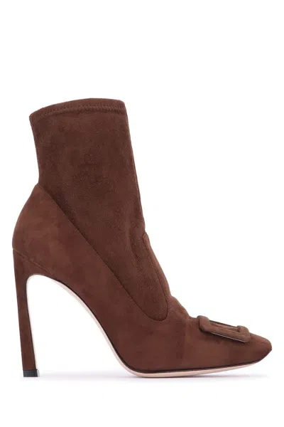 Roger Vivier Trompette Stitching Bootie 100 Mini Heel In Brown