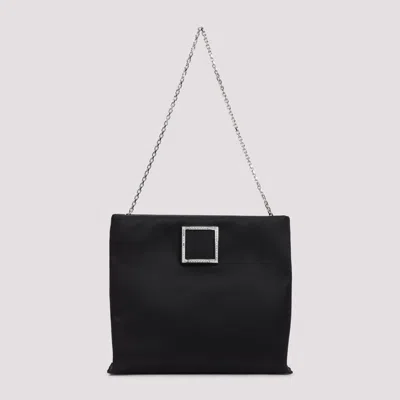 Roger Vivier Trompette Strass Soft Satin Clutch In Black