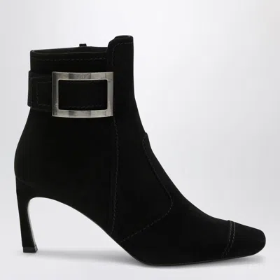 Roger Vivier Black Trompette Suede Ankle Boot In Multi