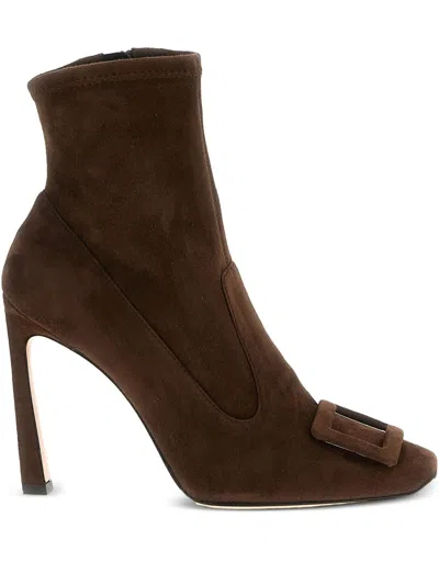 Roger Vivier Trompette Suede Leather Boots In Brown