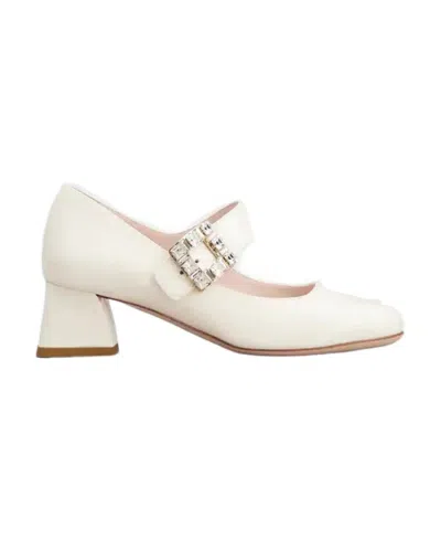 Roger Vivier Très Vivier Rhinestone Buckle Babies Pumps In White
