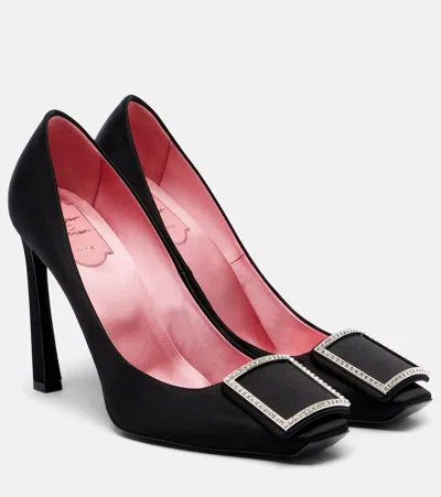 Roger Vivier Trumpette 100 Satin Pumps In Black