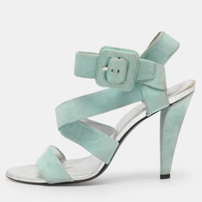 Roger Vivier Turquoise Suede Ankle Strap Sandals In Blue