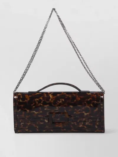 Roger Vivier Turtle Buckle Clutch Bag Chain Handle In Brown