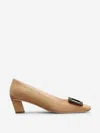 Roger Vivier Chic Block Heel Square Buckle Pumps In Brown