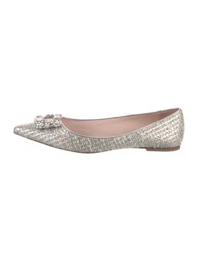 Pre-owned Roger Vivier Tweed Ballet Flats In Silver