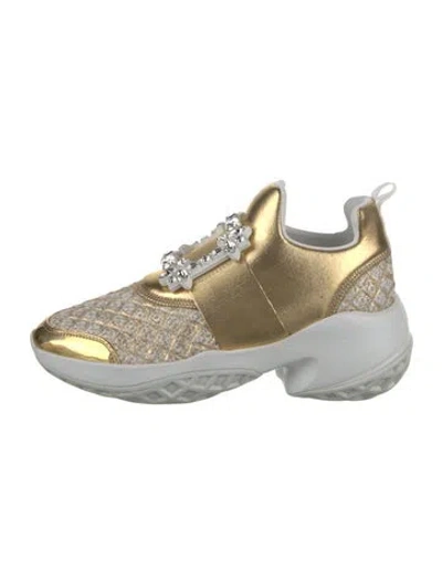 Pre-owned Roger Vivier Tweed Pattern Crystal Embellishments Sneakers W/ Tags In Metallic/silver