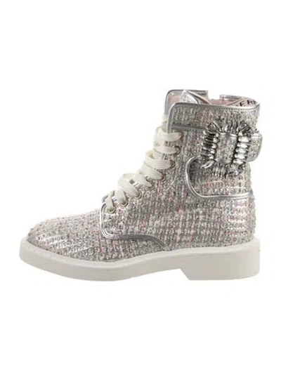 Pre-owned Roger Vivier Tweed Tweed Pattern Combat Boots