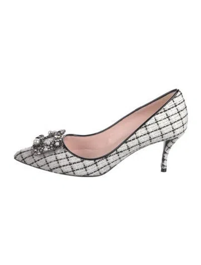 Pre-owned Roger Vivier Tweed Tweed Pattern Pumps In White