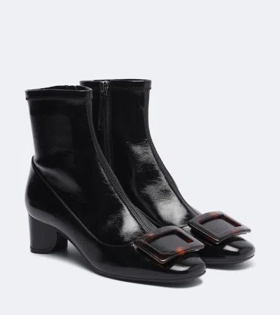 Roger Vivier Stretch Ankle Boots Tortoiseshell Buckle Curved Heel In Animal Print