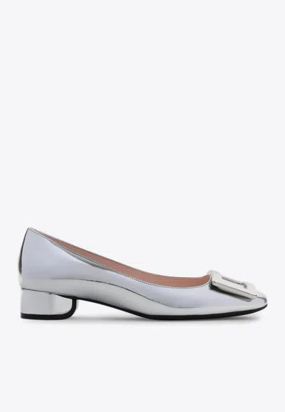 Roger Vivier U Look Mirrored Leather Ballet Flats In Silver