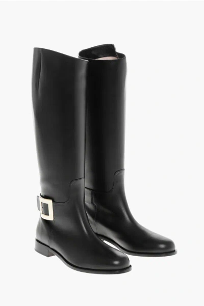 Roger Vivier Under The Knee Biker Boots With Buckle In Black