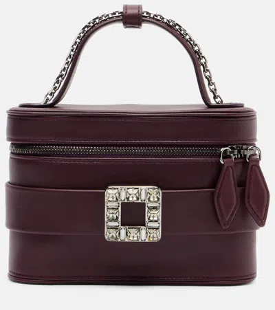 Roger Vivier Vanity Embellished Leather Tote Bag In Burgundy