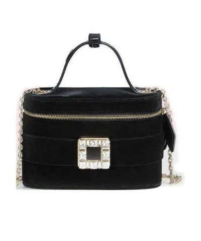 Roger Vivier Vanity Strass Buckle Micro Tote Bag In Black