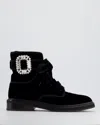 ROGER VIVIER VELVET ANKLE BOOTS WITH CRYSTAL BUCKLE DETAIL