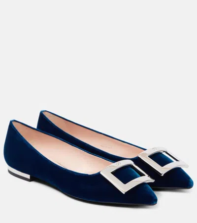 Roger Vivier Velvet Ballet Flats In Navy
