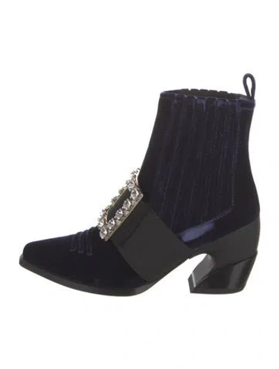 Pre-owned Roger Vivier Velvet Colorblock Pattern Lace-up Boots In Blue