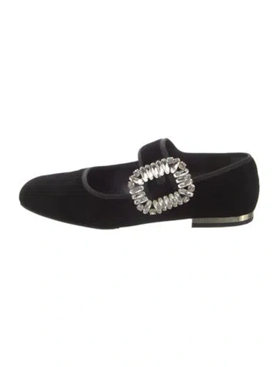 Pre-owned Roger Vivier Velvet Crystal Embellishments Ballet Flats In Black