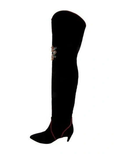 Pre-owned Roger Vivier Velvet Crystal Embellishments Boots In Black