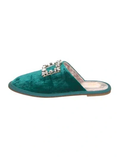 Pre-owned Roger Vivier Velvet Crystal Embellishments Mules In Blue