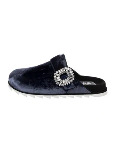 Pre-owned Roger Vivier Velvet Crystal Embellishments Mules In Blue