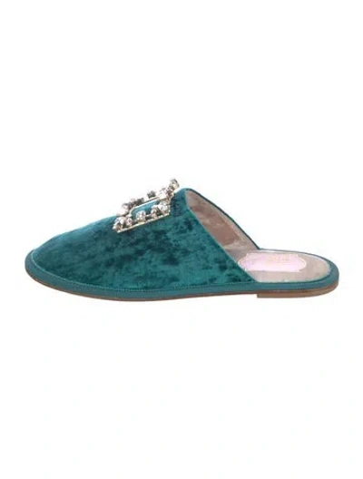 Pre-owned Roger Vivier Velvet Crystal Embellishments Mules In Green