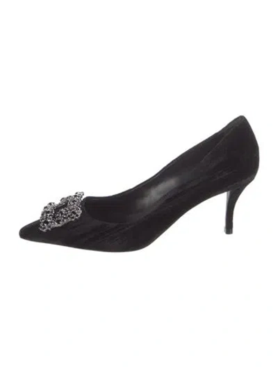 Pre-owned Roger Vivier Velvet Crystal Embellishments Pumps In Black