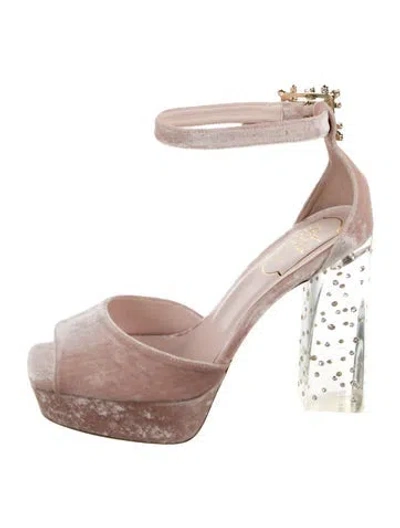 Pre-owned Roger Vivier Velvet Crystal Embellishments Sandals In Pink
