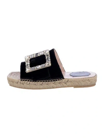 Pre-owned Roger Vivier Velvet Crystal Embellishments Slides In Blue