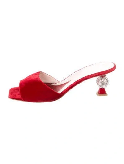 Pre-owned Roger Vivier Velvet Crystal Embellishments Slides In Red