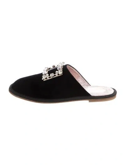 Pre-owned Roger Vivier Velvet Crystal Embellishments Slippers In Black
