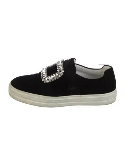 Pre-owned Roger Vivier Velvet Crystal Embellishments Sneakers In Black