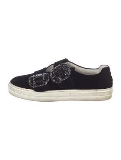 Pre-owned Roger Vivier Velvet Crystal Embellishments Sneakers In Black
