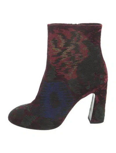 Pre-owned Roger Vivier Velvet Floral Print Boots In Black