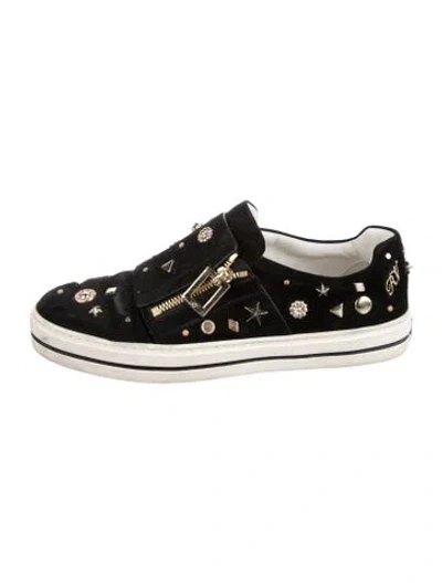 Pre-owned Roger Vivier Velvet Studded Accents Oxfords In Black