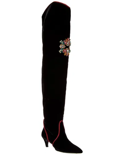 Roger Vivier Velvet Thigh-high Boot In Black