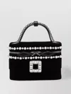 Roger Vivier Velvet Vanity Bag With Beads And Rhinestone Buckle In Silver