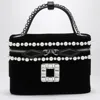 Roger Vivier Mini Velvet Vanity Handbag With Beads And Rhinestone Buckle In Black
