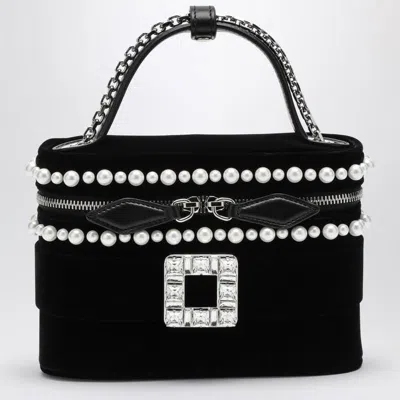 Roger Vivier Velvet Vanity Bag With Beads Rhinestone Buckle In Black