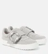 Roger Vivier Very Vivier Suede Buckle Slip-on Sneakers In Grey