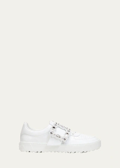 Roger Vivier Very Vivier Leather Low Top Sneakers In White