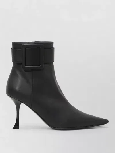 Roger Vivier Ville Ankle Booties Buckle Leather Stiletto In Black