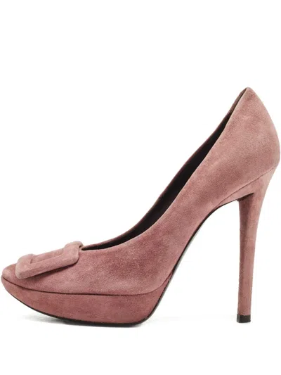 Pre-owned Roger Vivier Vintage 125mm Suede Buckle Pumps In Purple