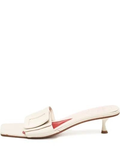 Pre-owned Roger Vivier Vintage 55mm Leather Heel Sandals In Neutral