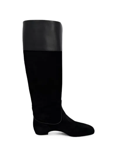 Pre-owned Roger Vivier Vintage Almond-toe Knee-high Boots In Black