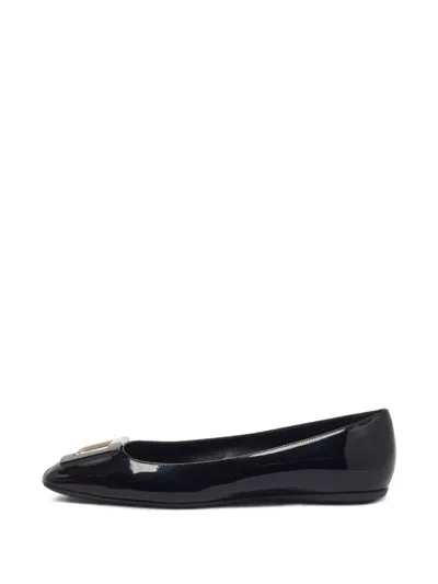 Pre-owned Roger Vivier Vintage Belle Vivier Buckle Ballet Flats In Black